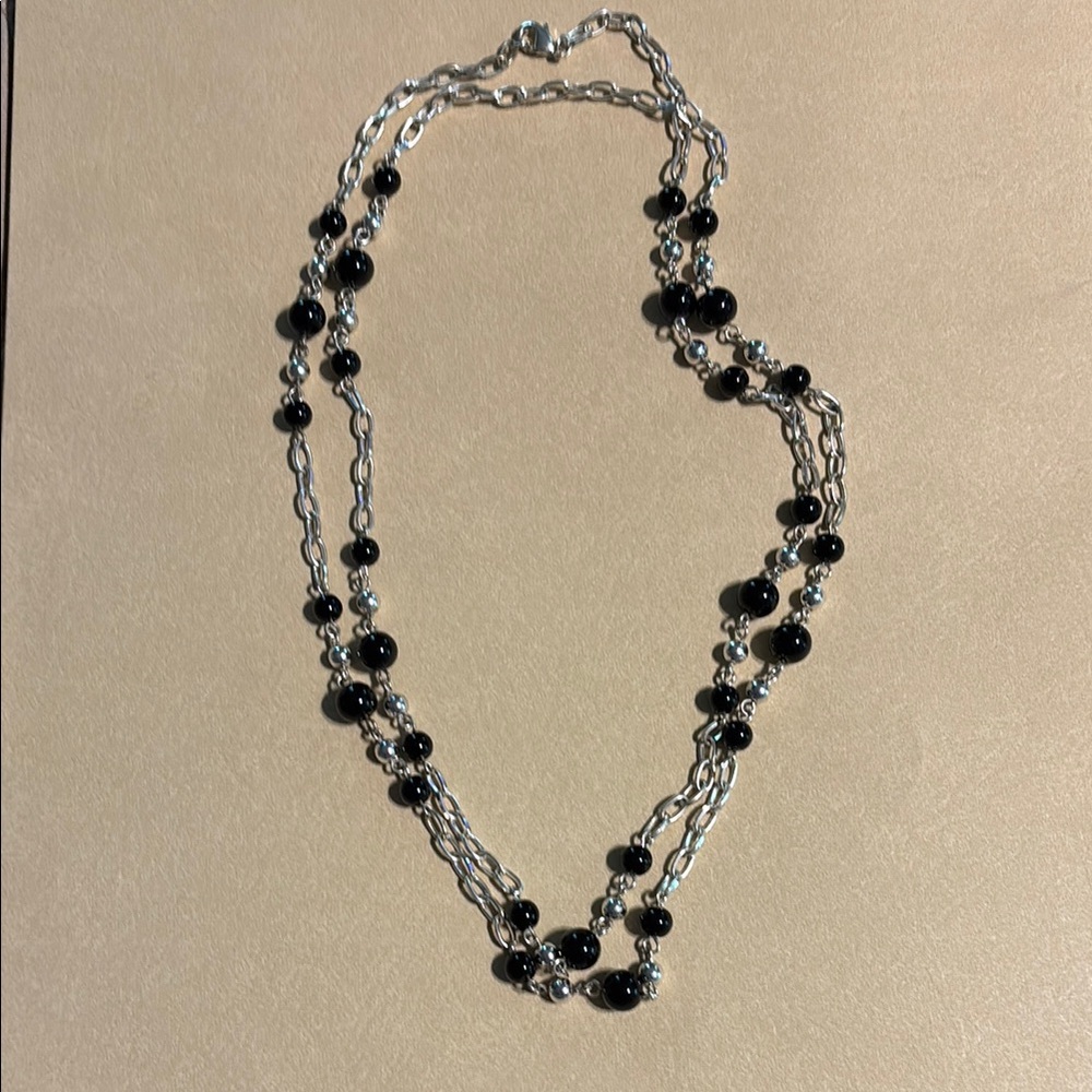 Elegant Silver and Black Beaded Necklace